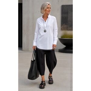J. Jill Womens White Cotton Poplin Stand Collar Button Front Tunic Shirt XL